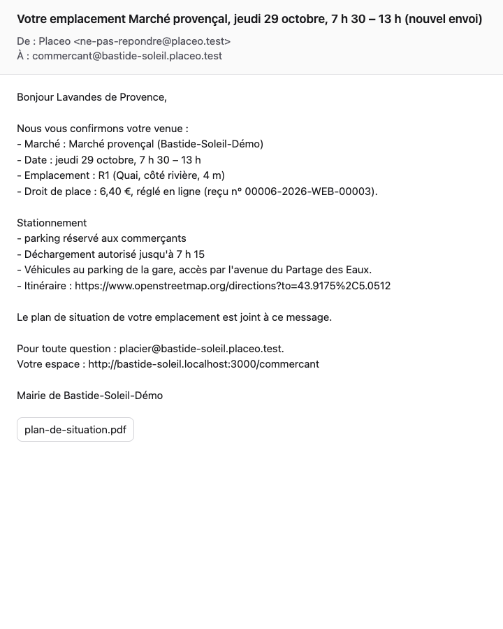 E-mail de confirmation de la veille
