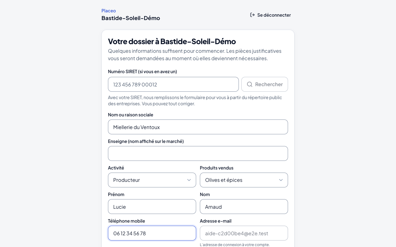 Formulaire du dossier commerçant