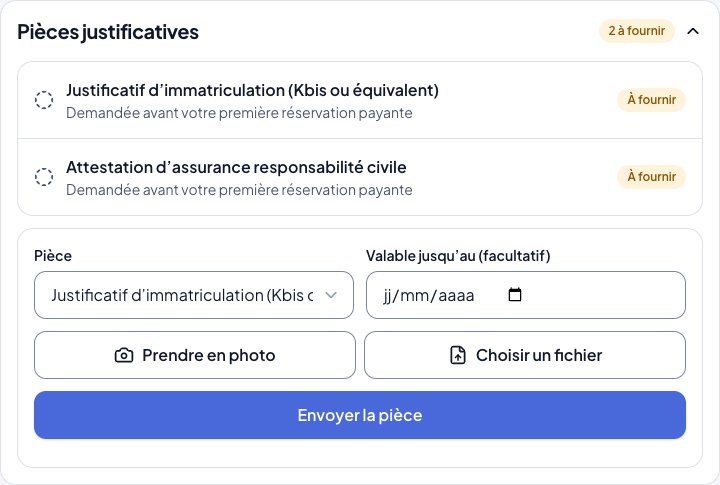 Liste des pièces demandées et leur état